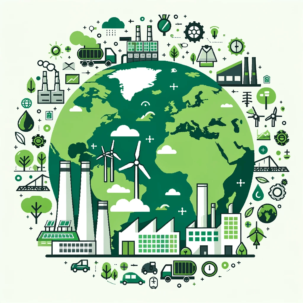 Image de la planète Terre avec tous les symboles de ce que doivent faire les entreprises pour faire leur bilan carbone selon le guide de Orki.green